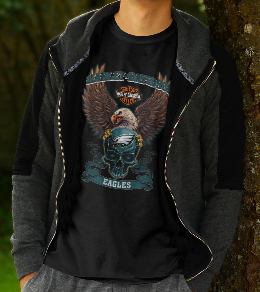 Harley Davidson Motorcycles Philadelphia Eagles Skull And Eagle T-Shirt