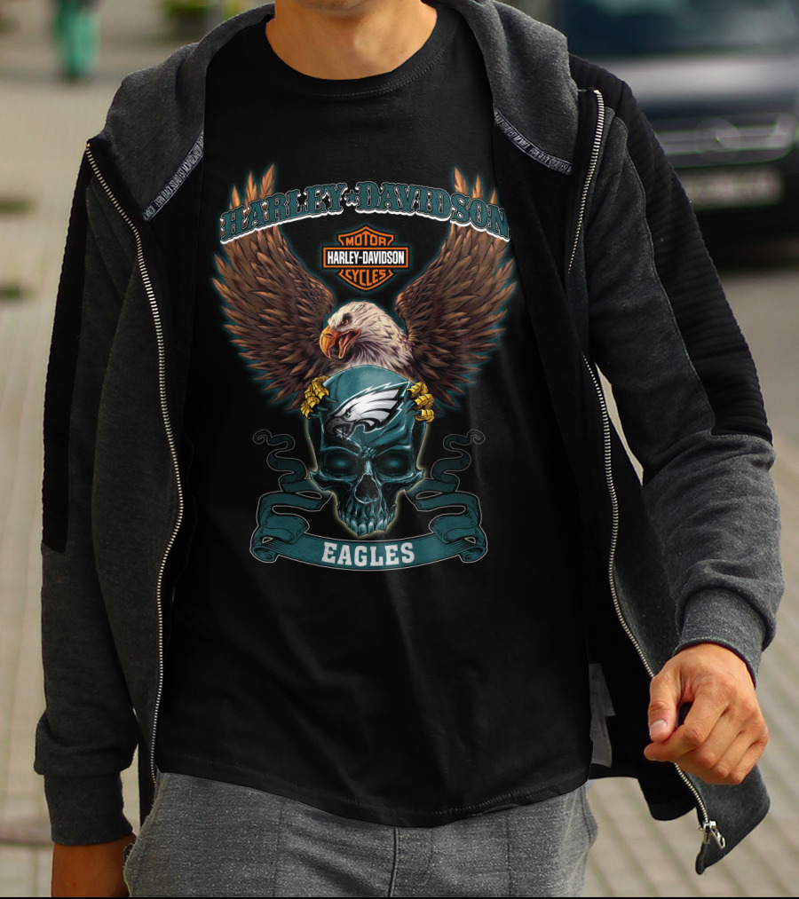 Harley Davidson Motorcycles Philadelphia Eagles Skull And Eagle T-Shirt