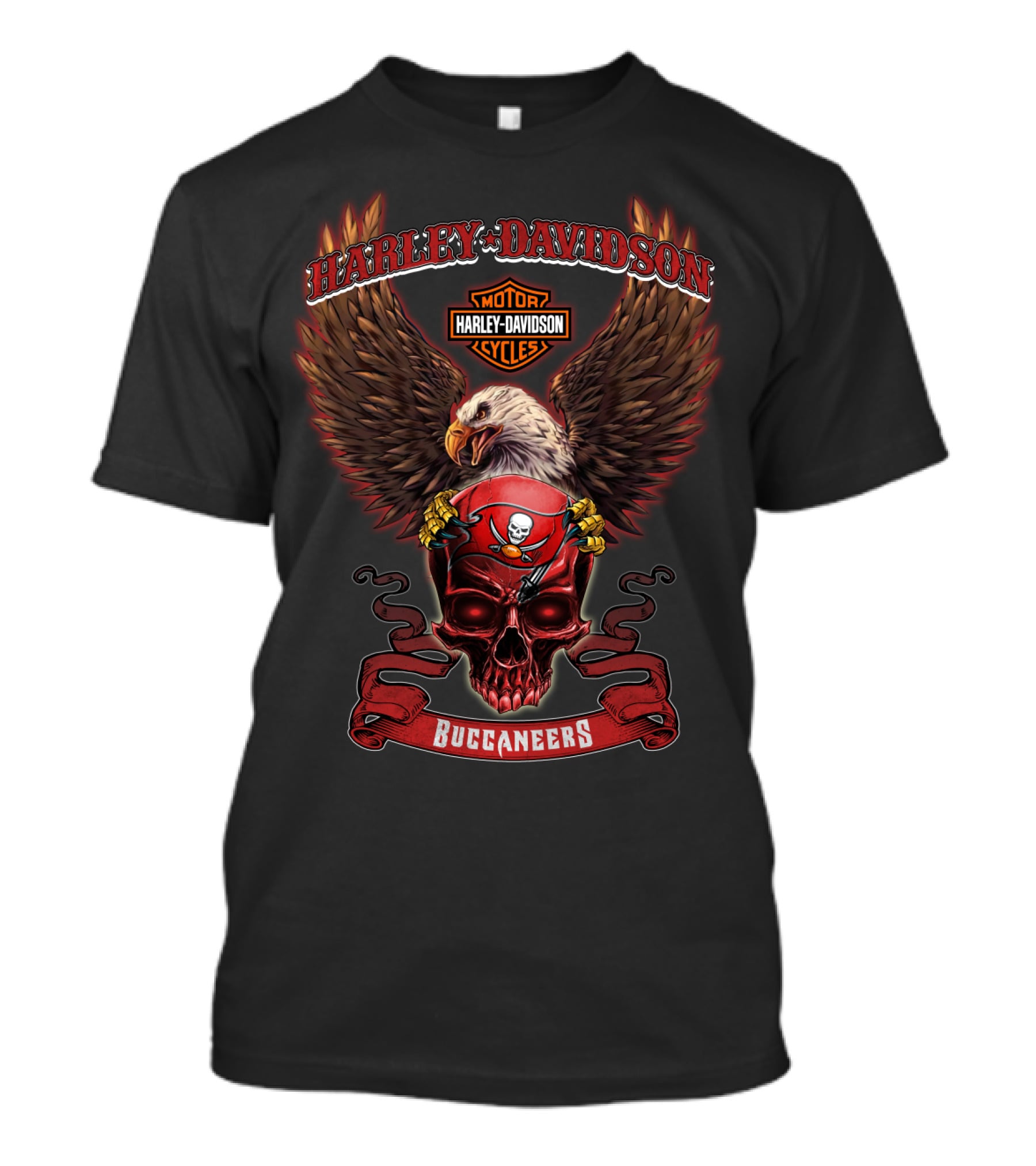 Harley Davidson Motor Cycles Eagle Skull Buccaneers T-Shirt