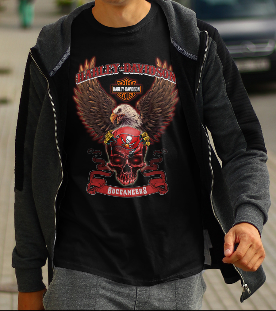 Harley Davidson Motor Cycles Eagle Skull Buccaneers T-Shirt