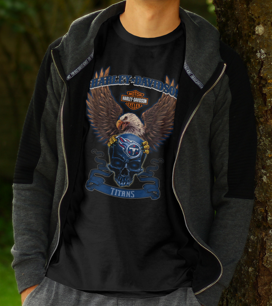 Harley Davidson Motor Cycles Tennessee Titans Eagle Skull T-Shirt