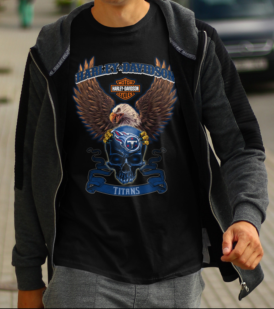 Harley Davidson Motor Cycles Tennessee Titans Eagle Skull T-Shirt