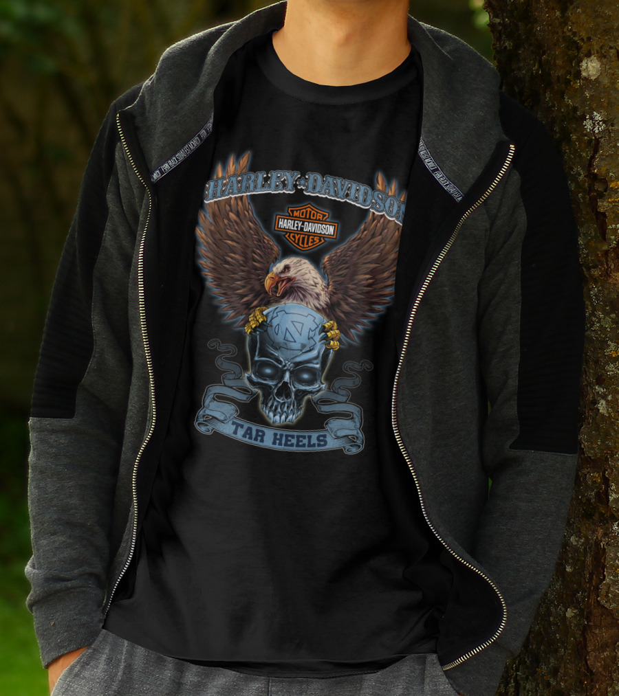 Harley Davidson Tar Heels North Carolina Motorcycles Eagle Skull T-Shirt