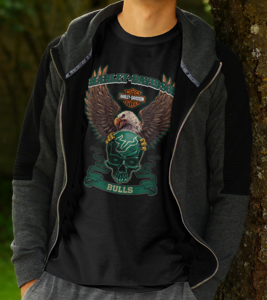 Harley Davidson Motor Cycles South Florida Bulls Eagle And Skull T-Shirt