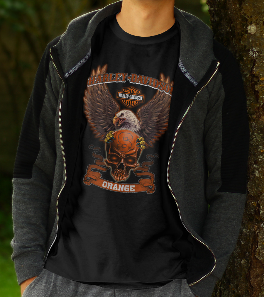 Harley Davidson Syracuse Orange Bald Eagle Skull T-Shirt