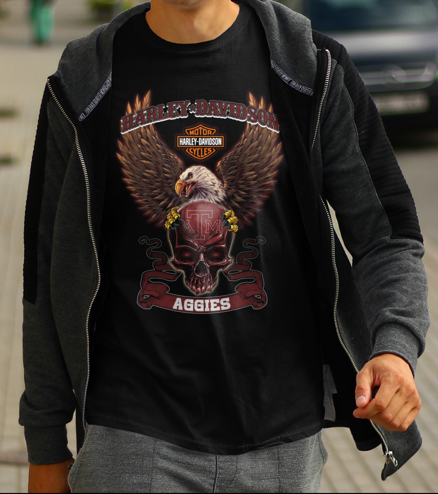 Harley Davidson Texas A&M Aggies Eagle And Skull T-Shirt