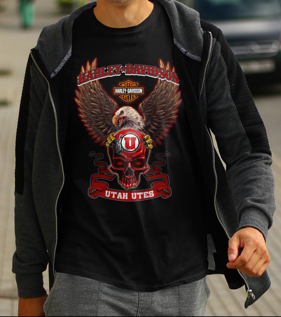 Harley Davidson Utah Utes Bald Eagle Skull T-Shirt