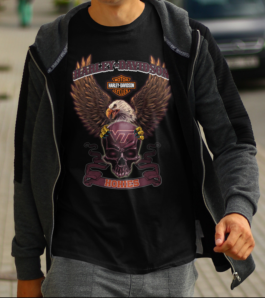 Harley Davidson Virginia Tech Hokies Eagle And Skull T-Shirt