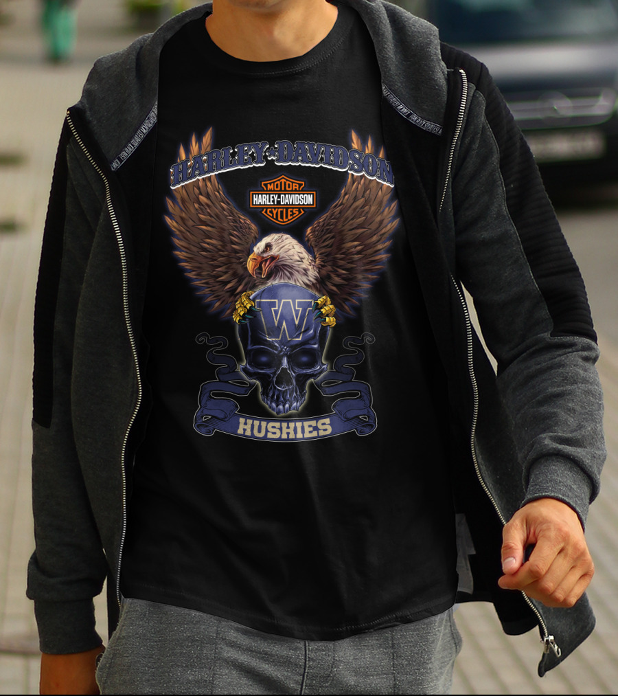 Harley Davidson Motorcycles Eagle Washington Huskies W T-Shirt