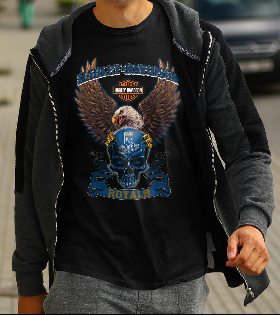 Harley Davidson Motor Cycles Kc Royals Eagle Skull Royals T-Shirt