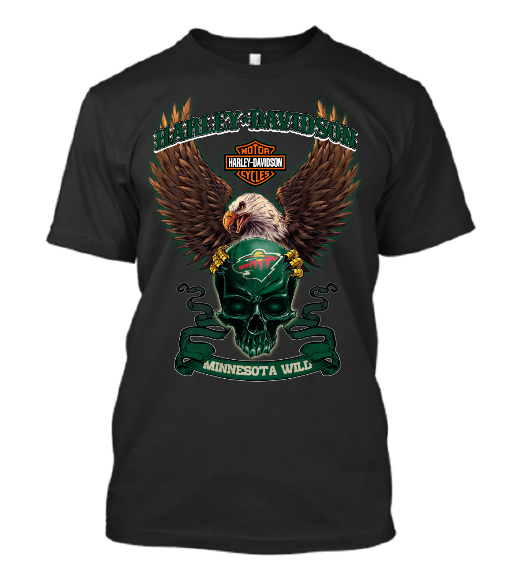 Harley Davidson Motor Cycles Eagle Skull Minnesota Wild T-Shirt