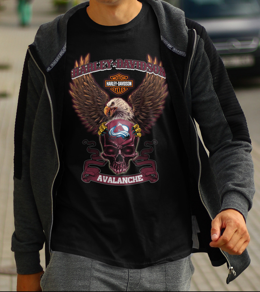 Harley Davidson Motorcycles Avalanche With Eagle And Colorado Avalanche T-Shirt