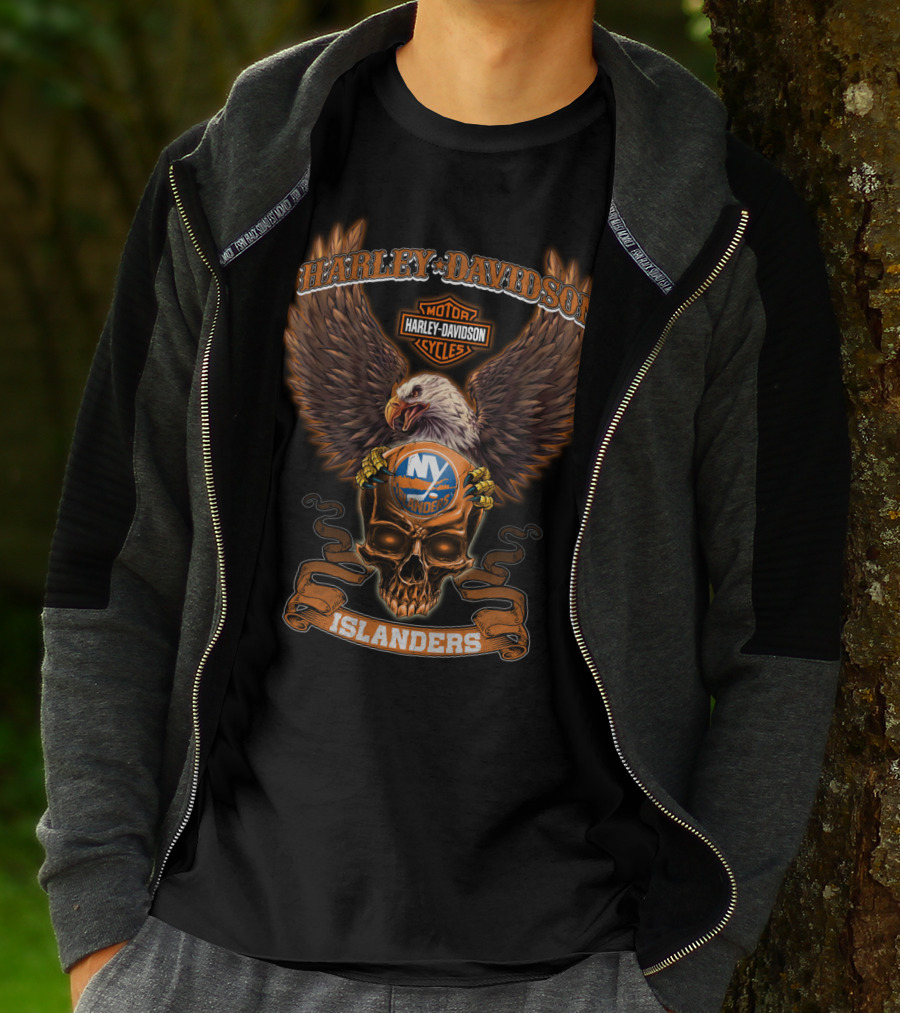 Harley Davidson Motorcycles New York Islanders Eagle Skull T-Shirt