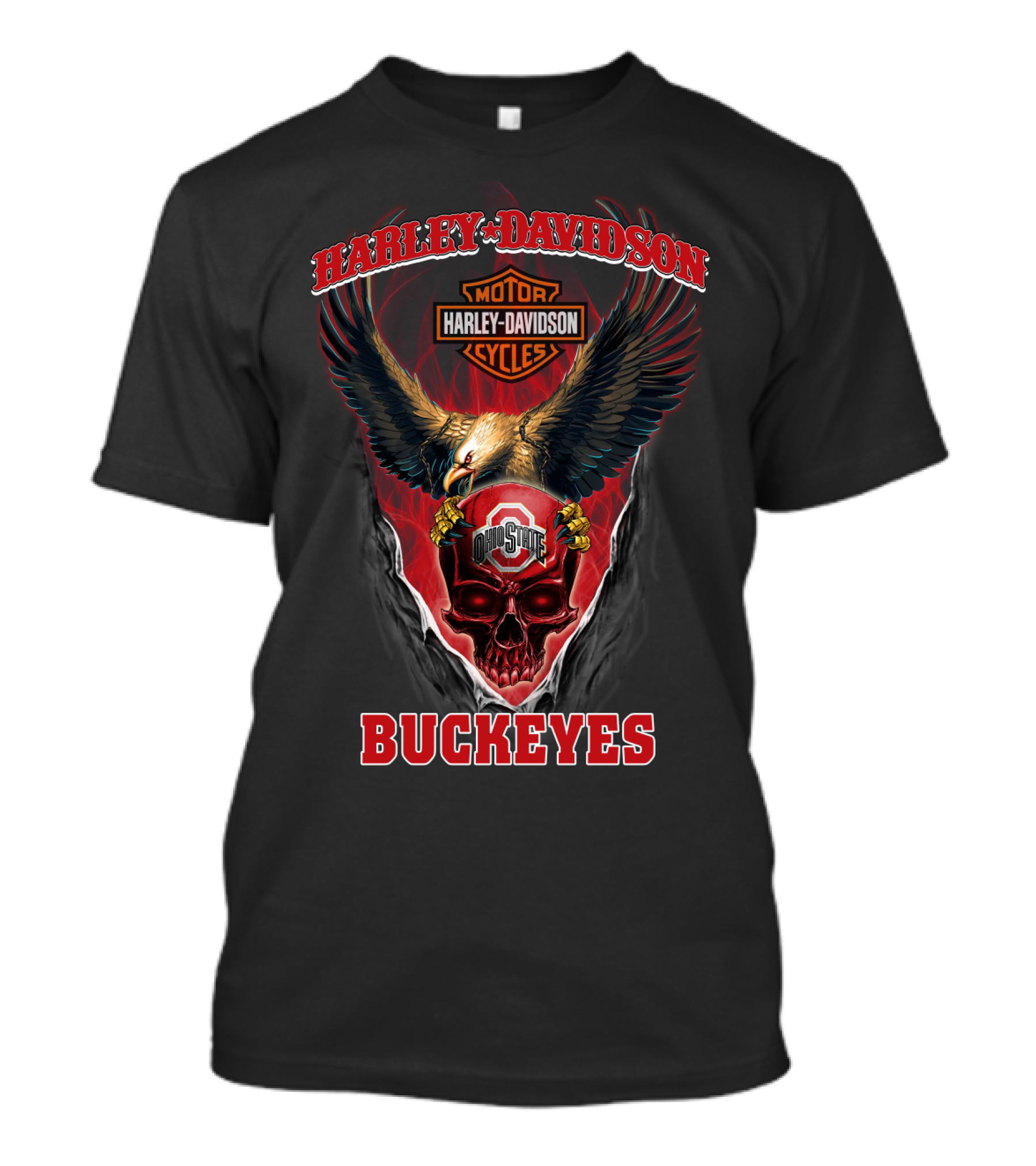 Harley Davidson Motor Cycles Eagle Ohio State Skull Buckeyes T-Shirt