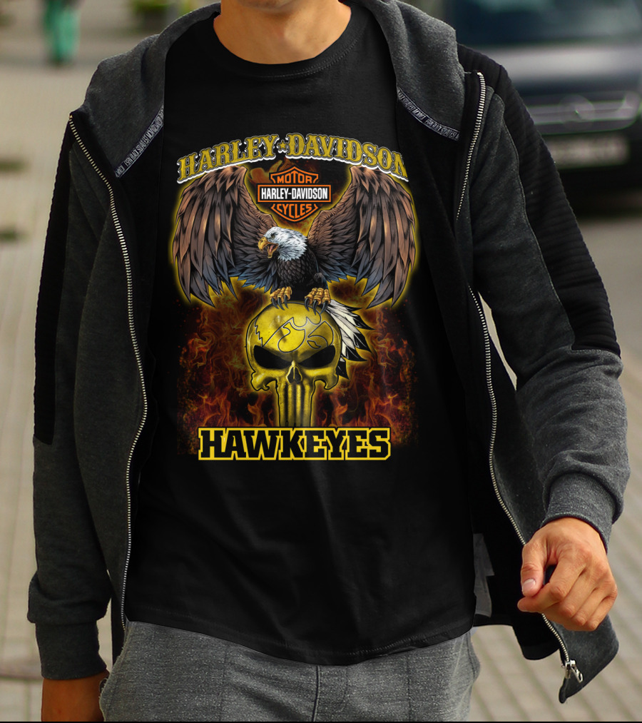 Harley Davidson Hawkeyes Eagle Skull Flame T-Shirt