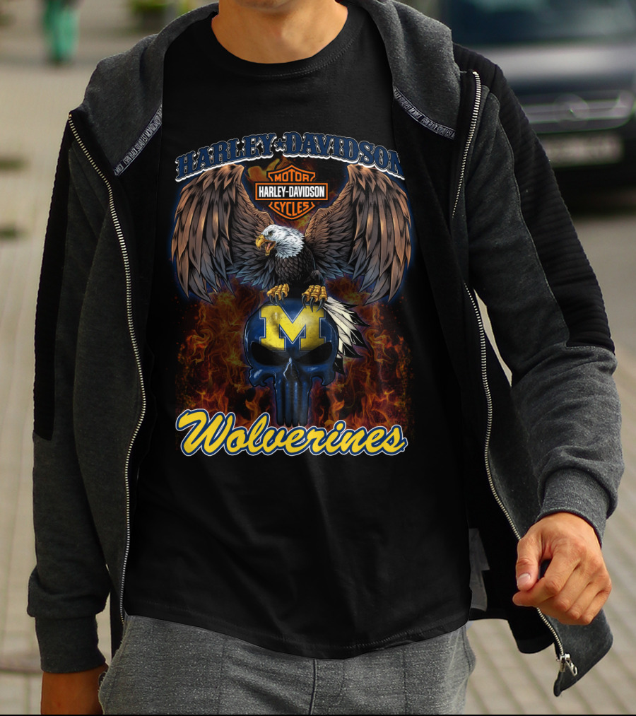 Harley Davidson Motor Cycles Eagle Michigan Wolverines T-Shirt