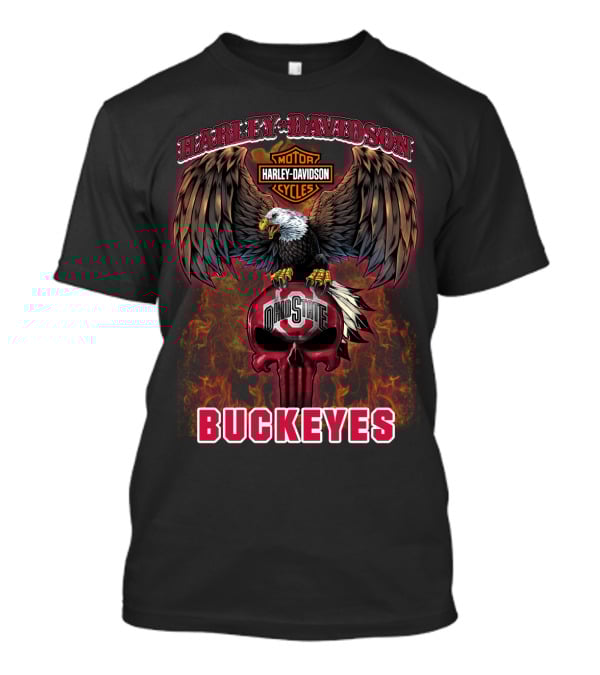 Harley Davidson Ohio State Buckeyes Skull Eagle Flames T-Shirt