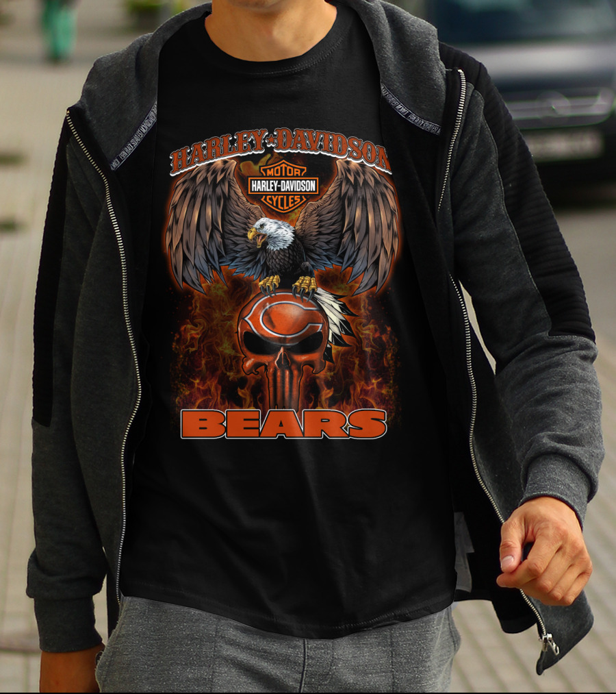 Harley Davidson Motor Cycles Eagle Chicago Bears T-Shirt