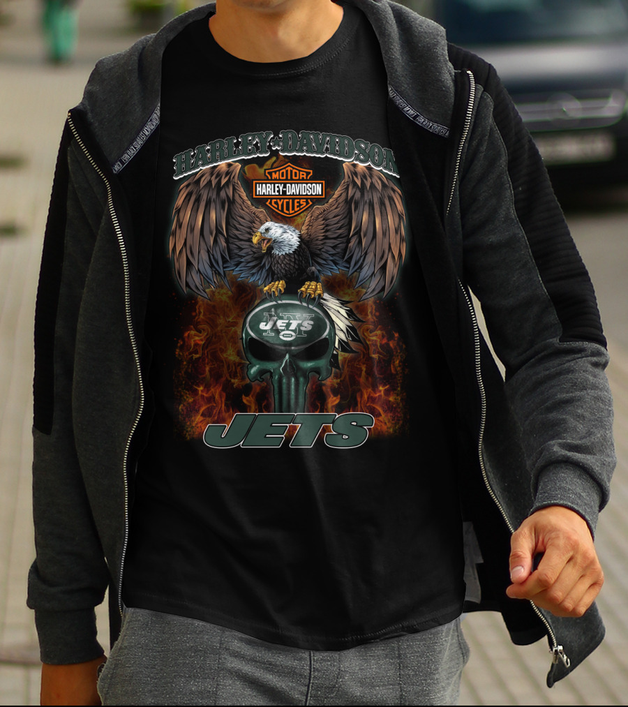 Harley Davidson New York Jets Motorcycle Eagles T-Shirt