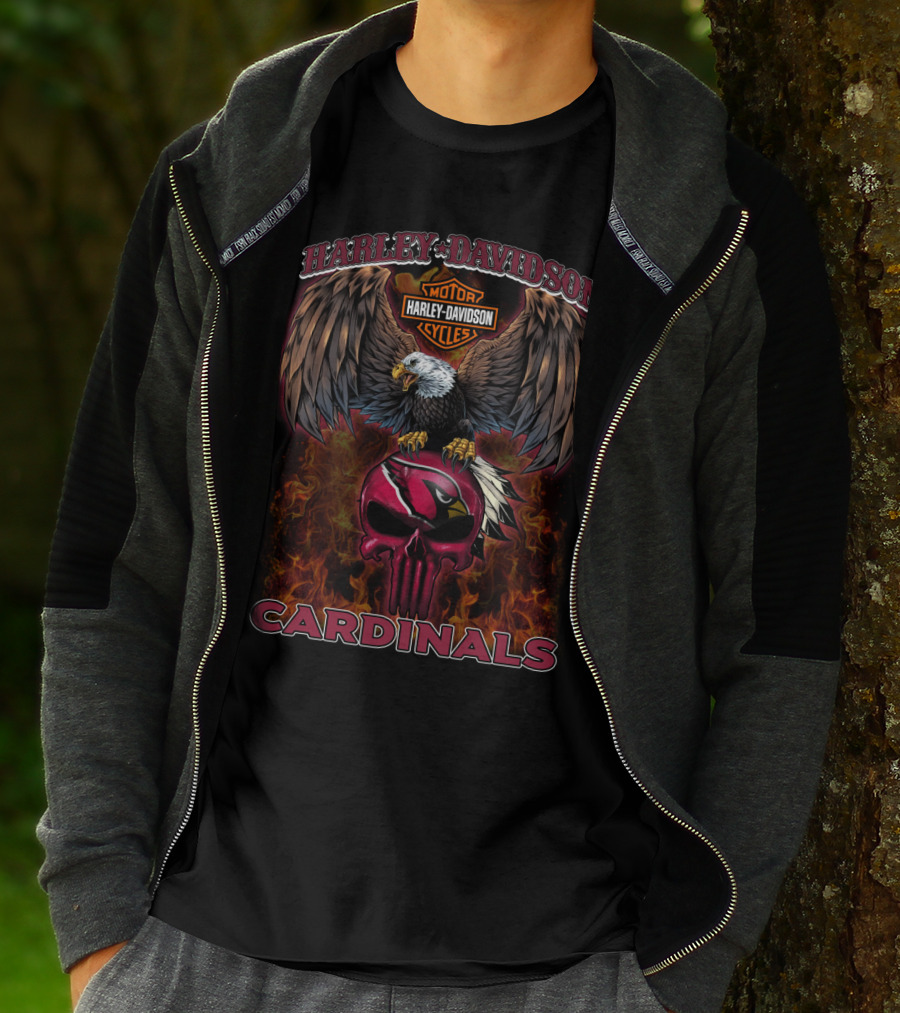 Harley Davidson Motor Cycles Cardinals Eagle Skull T-Shirt