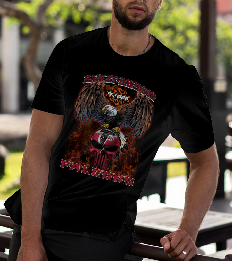 Harley Davidson Motor Cycles Falcon Skull Eagle Flame T-Shirt