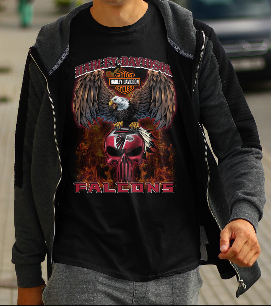 Harley Davidson Motor Cycles Falcon Skull Eagle Flame T-Shirt