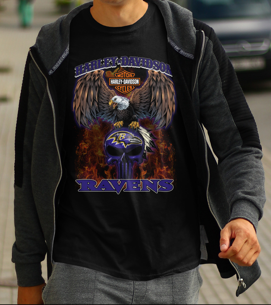 Harley Davidson Motor Cycles Eagle Ravens Baltimore Ravens T-Shirt