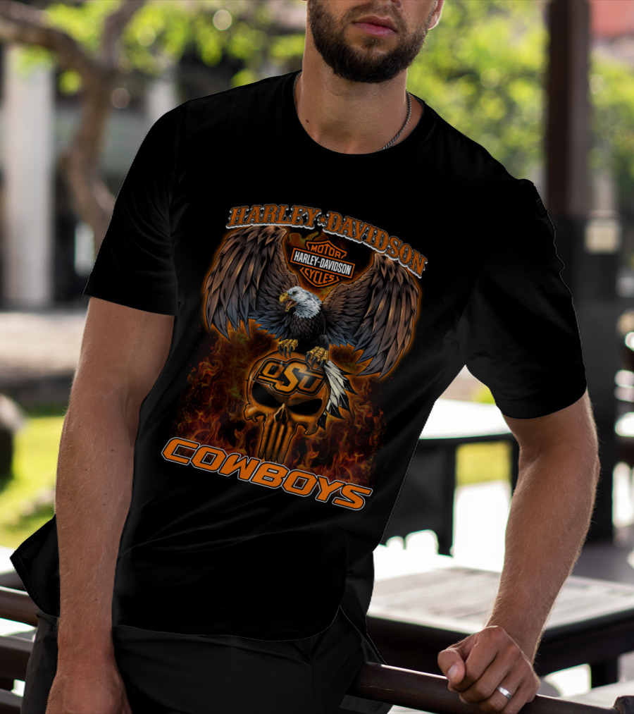 Harley Davidson Motorcycles Osu Cowboys Eagle T-Shirt