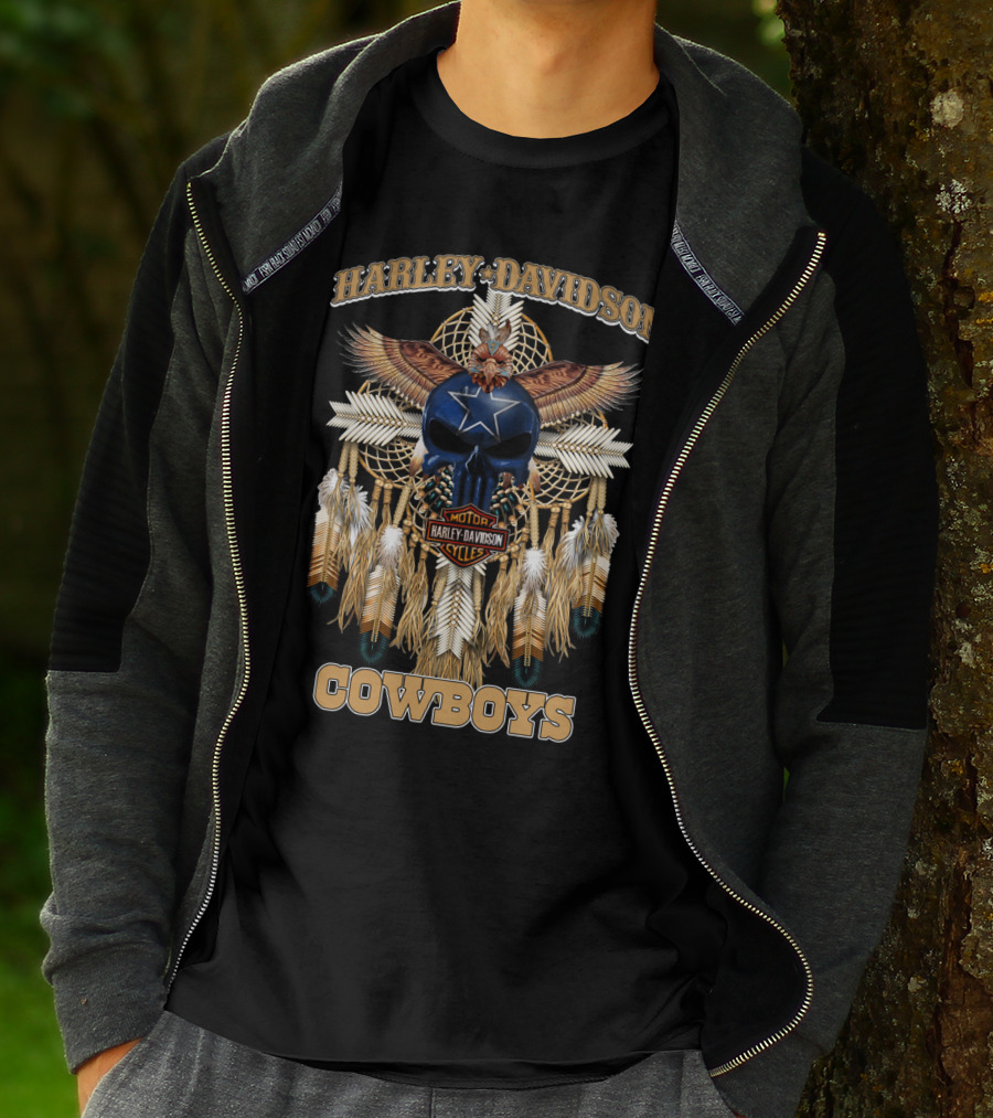 Harley Davidson Motor Cycles Cowboys Dreamcatcher Feathers Eagle Skull Star T-Shirt