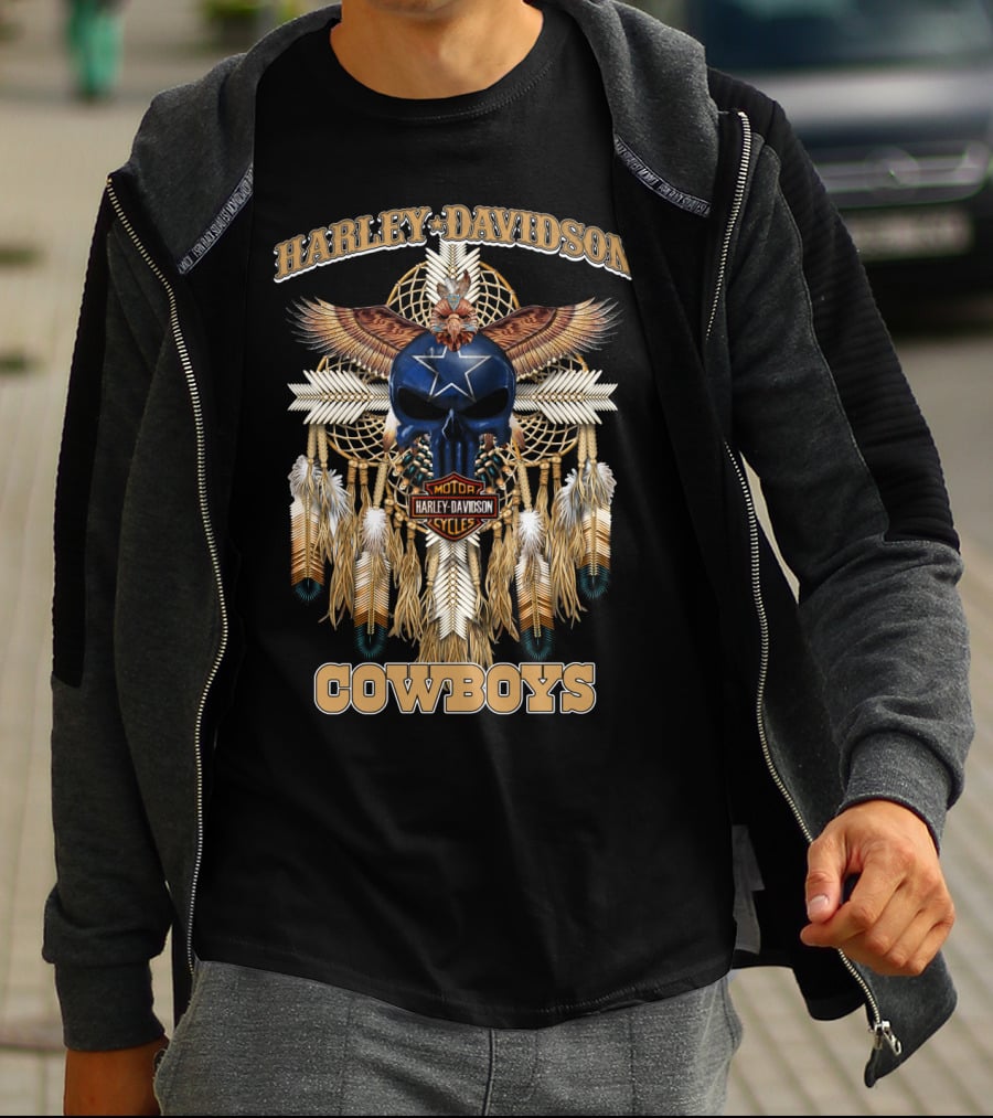 Harley Davidson Motor Cycles Cowboys Dreamcatcher Feathers Eagle Skull Star T-Shirt