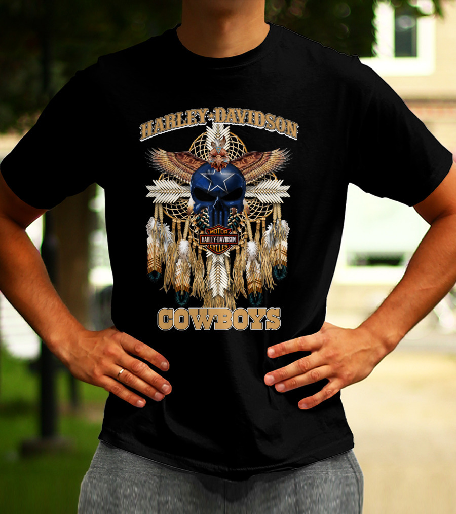 Harley Davidson Motor Cycles Cowboys Dreamcatcher Feathers Eagle Skull Star T-Shirt