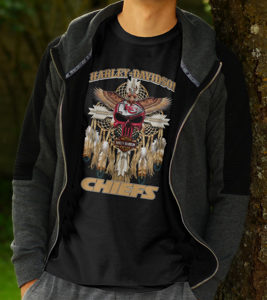 Harley Davidson Chiefs Motorcycles Kc Native Feathers And Eagle T-Shirt