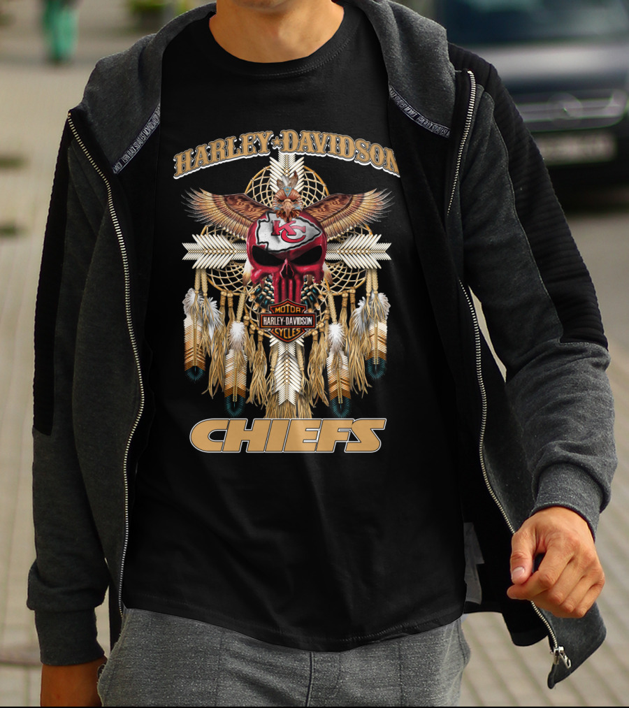 Harley Davidson Chiefs Motorcycles Kc Native Feathers And Eagle T-Shirt