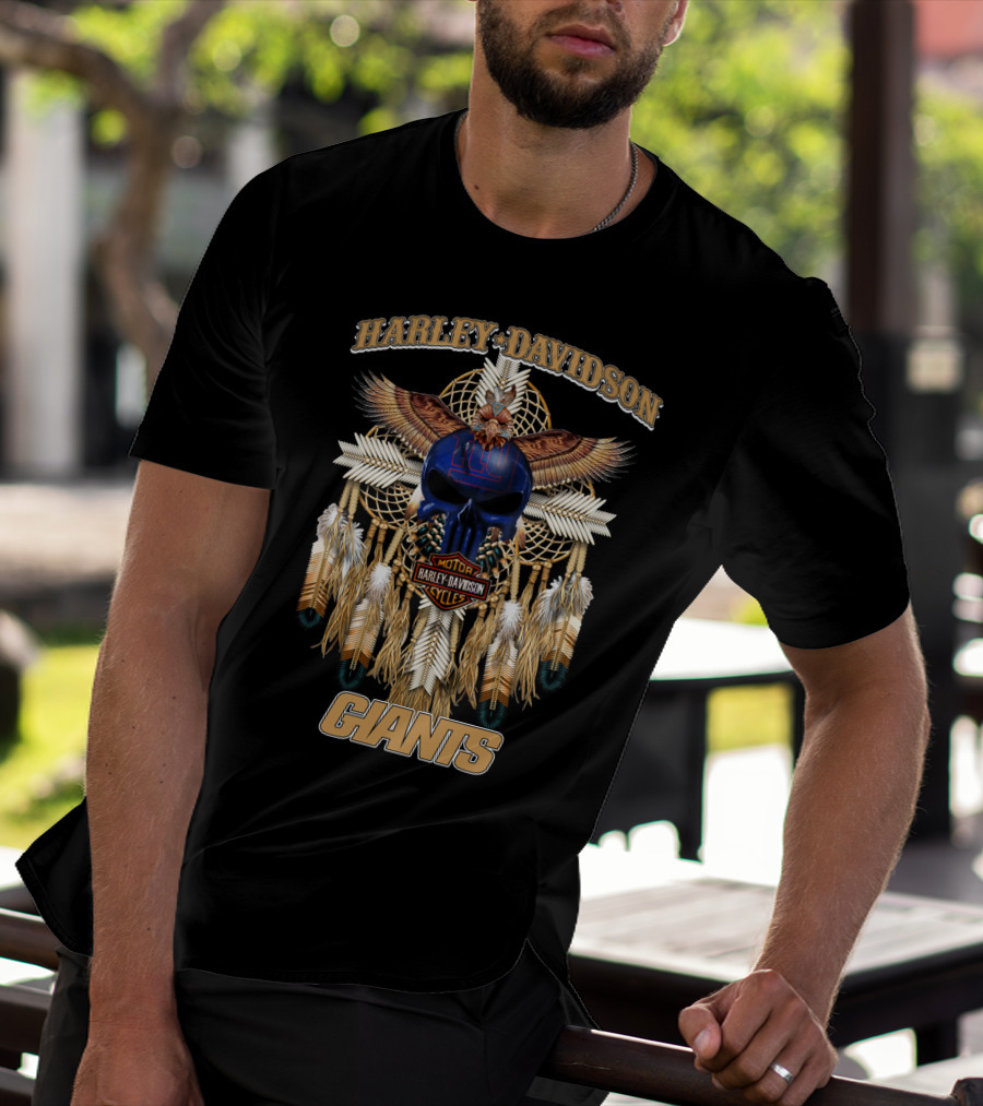 Harley Davidson Motorcycles New York Giants Native American T-Shirt