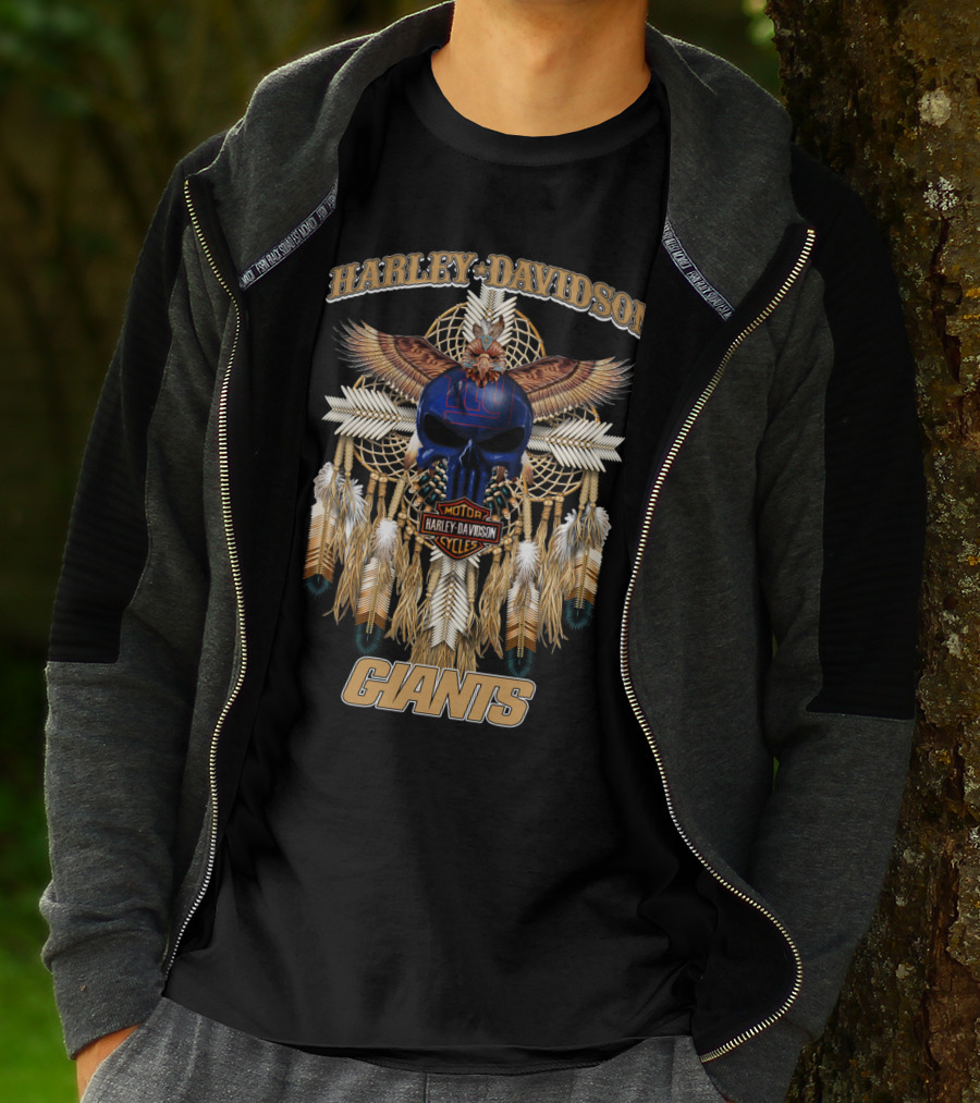 Harley Davidson Motorcycles New York Giants Native American T-Shirt