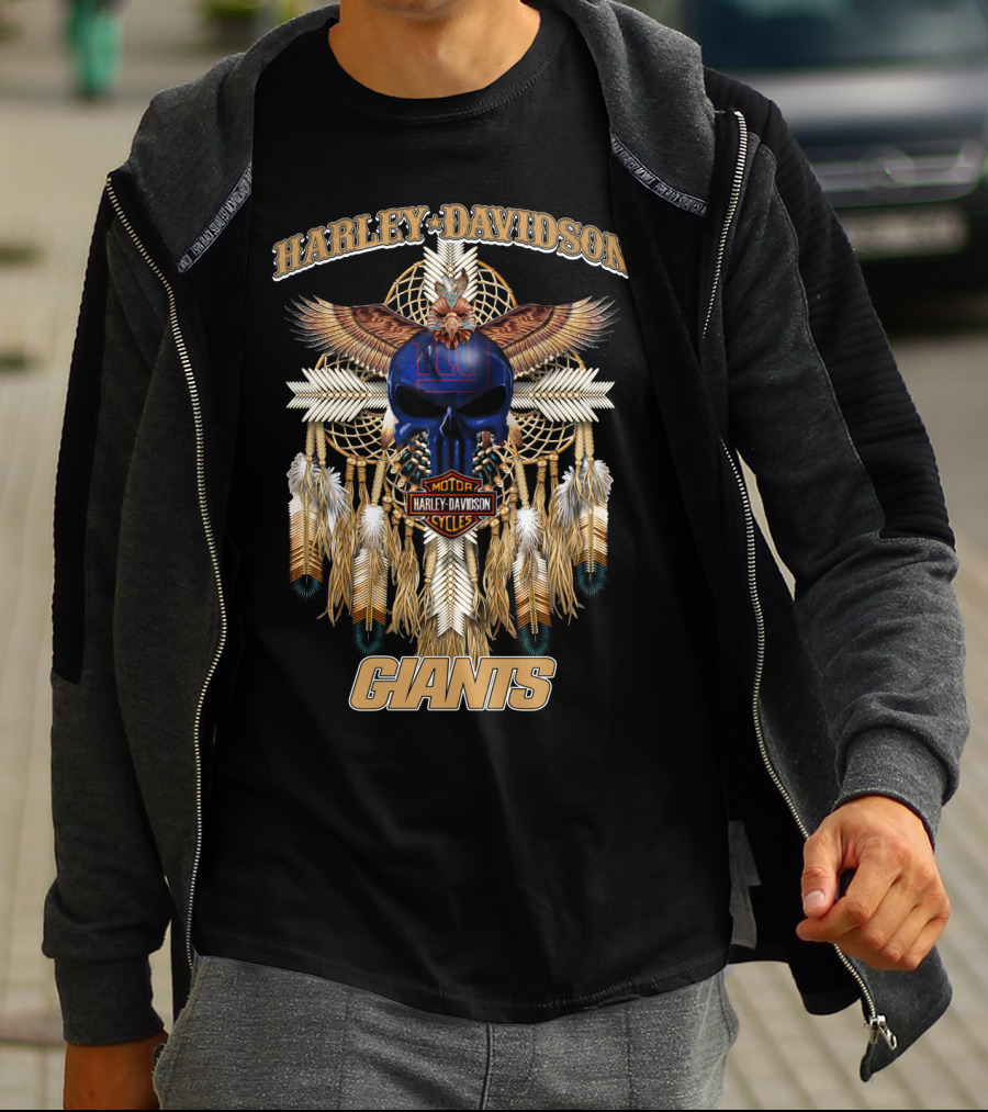 Harley Davidson Motorcycles New York Giants Native American T-Shirt