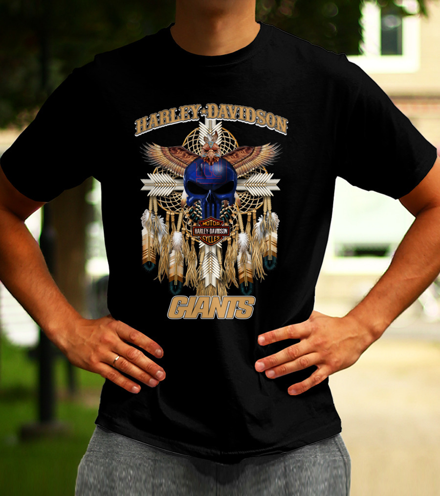 Harley Davidson Motorcycles New York Giants Native American T-Shirt
