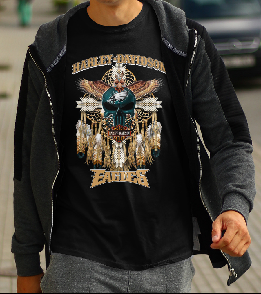 Harley Davidson Motor Cycles Eagles Philadelphia Native Dreamcatcher Feathers T-Shirt