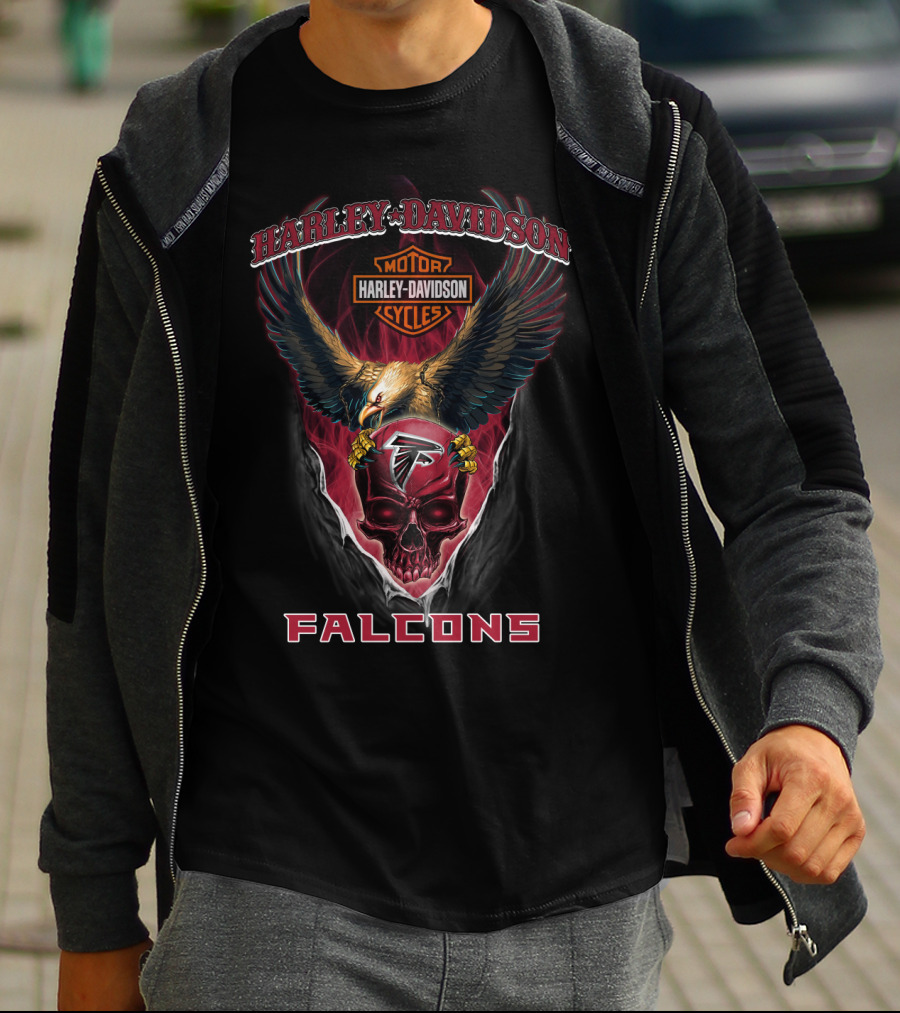 Harley Davidson Motorcycles Atlanta Falcons Eagle Skull T-Shirt