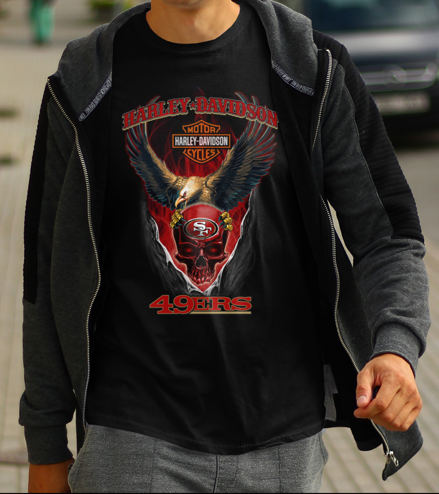Harley Davidson Eagle San Francisco 49ers Helmet T-Shirt