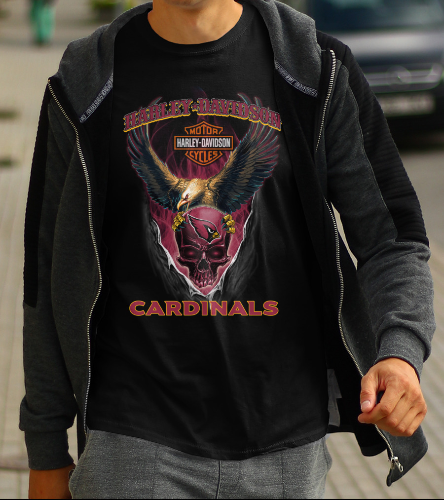 Harley Davidson Motor Cycles Cardinals Eagle And Skull T-Shirt