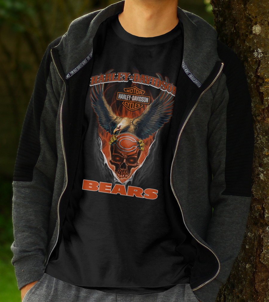 Harley Davidson Chicago Bears Skull Eagle Motor Cycles T-Shirt