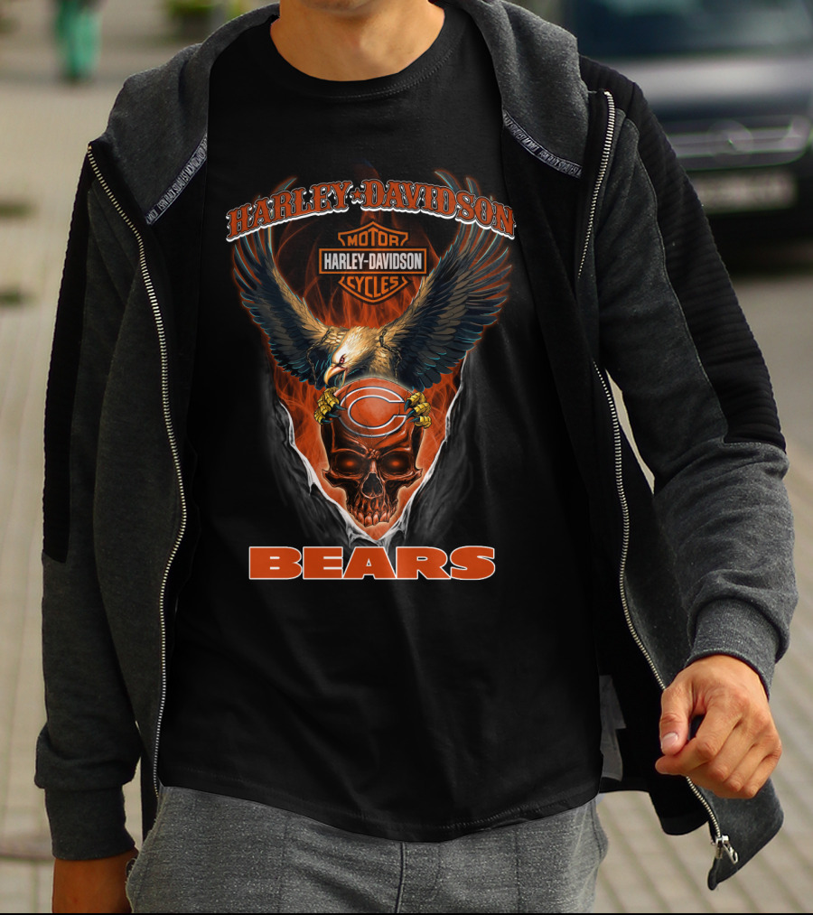 Harley Davidson Chicago Bears Skull Eagle Motor Cycles T-Shirt