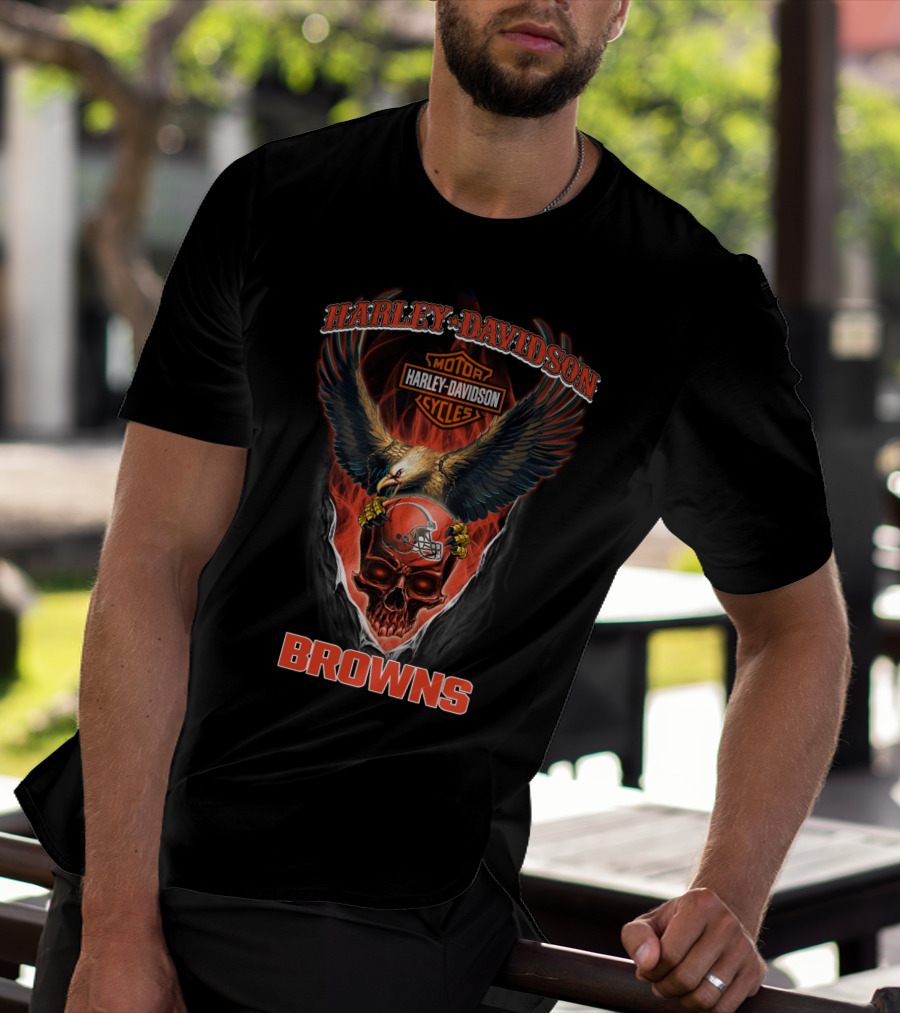 Harley Davidson Motor Cycles Eagle Cleveland Browns T-Shirt