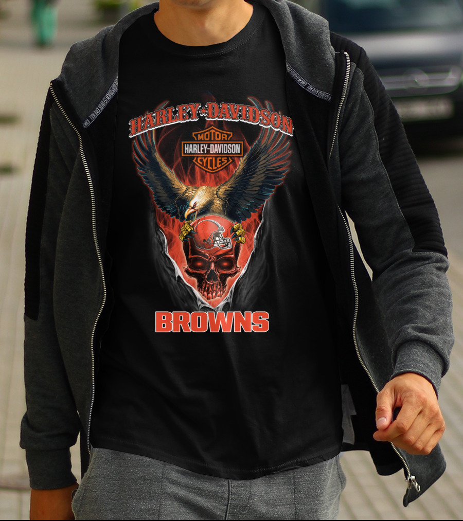 Harley Davidson Motor Cycles Eagle Cleveland Browns T-Shirt