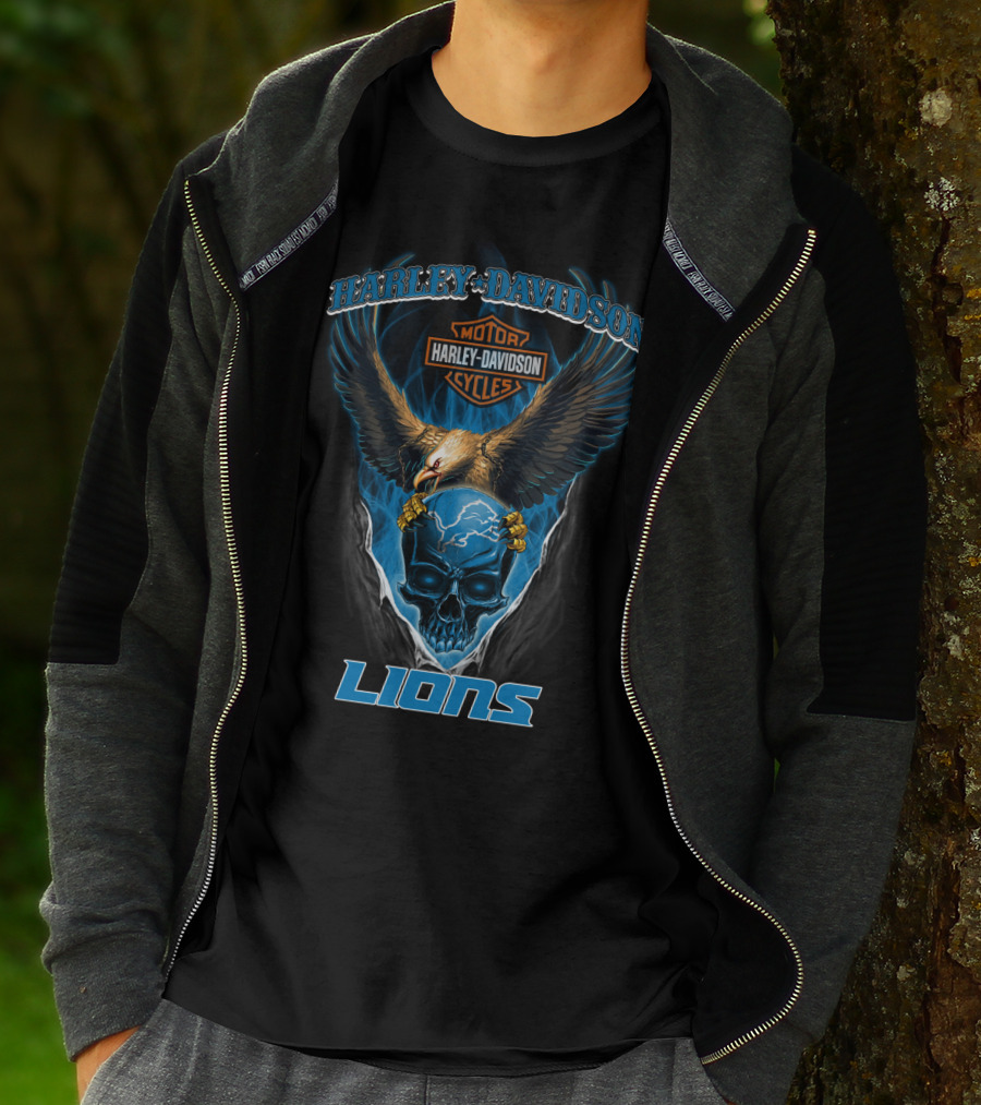 Harley Davidson Motor Cycles Eagle Skull Lions T-Shirt