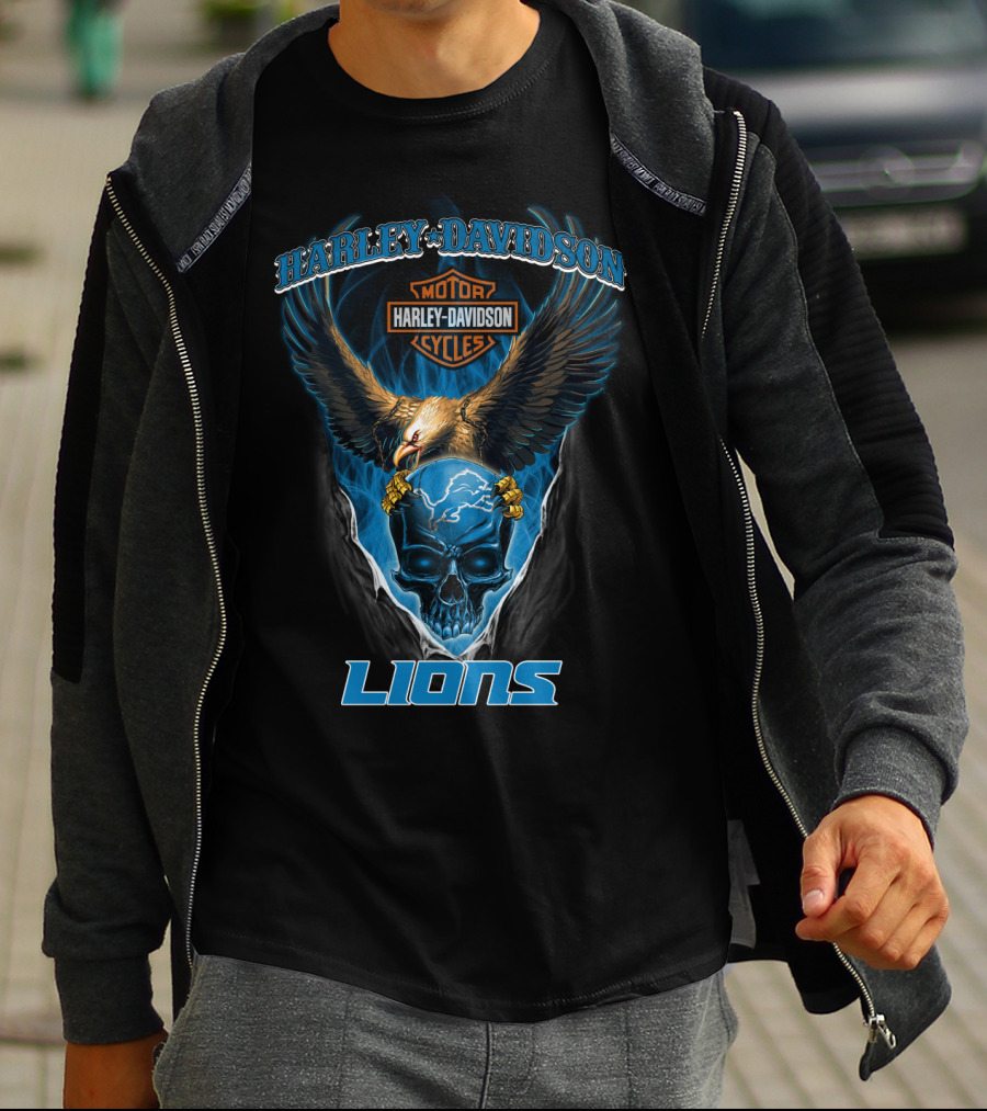 Harley Davidson Motor Cycles Eagle Skull Lions T-Shirt