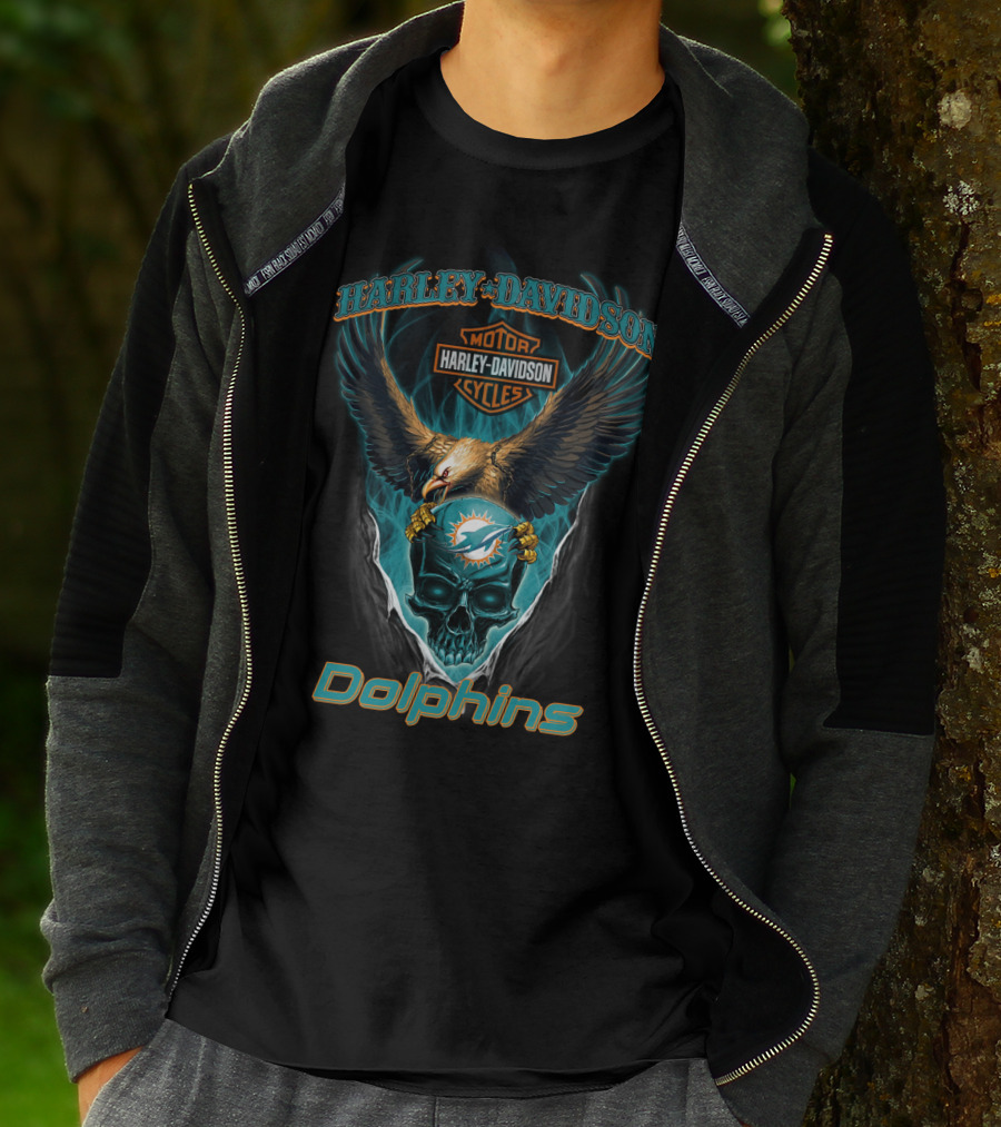 Harley Davidson Motor Cycles Eagle Miami Dolphins T-Shirt