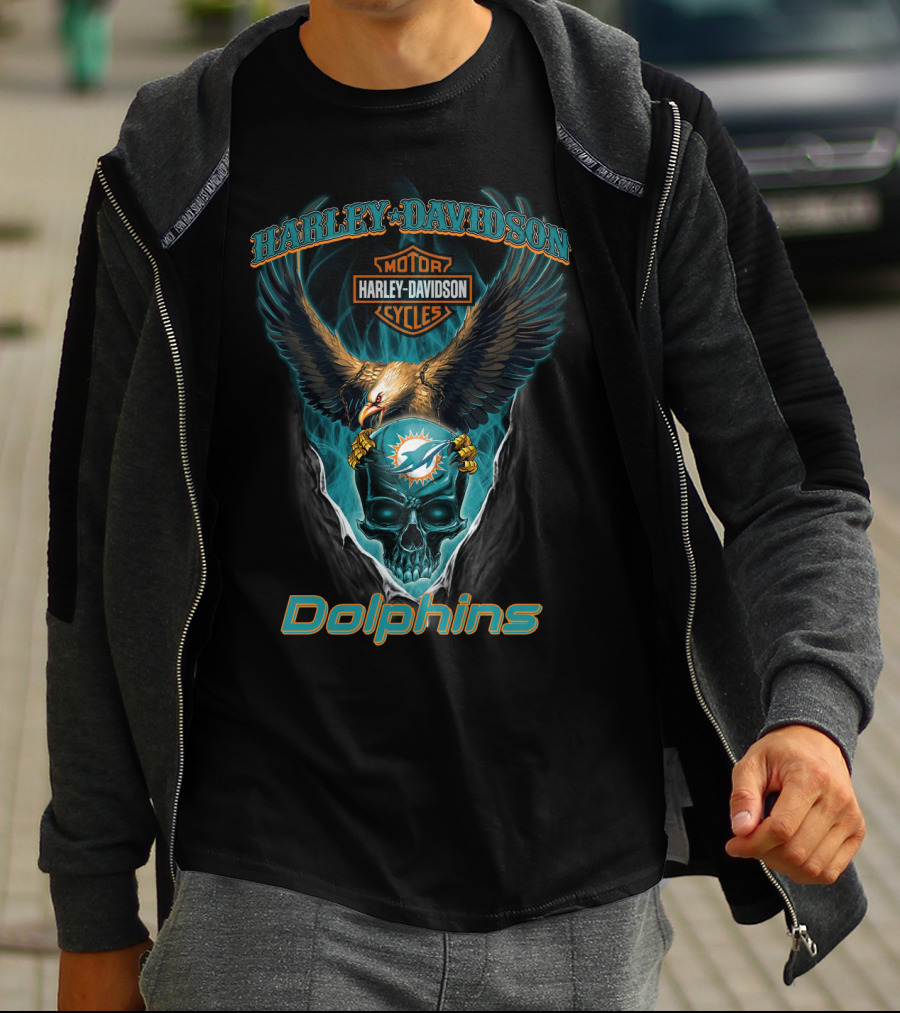 Harley Davidson Motor Cycles Eagle Miami Dolphins T-Shirt