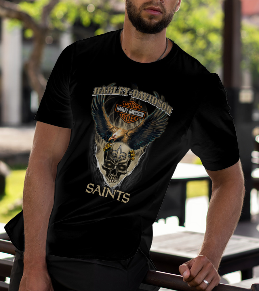 Harley Davidson Motor Cycles New Orleans Saints T-Shirt